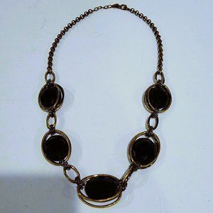 Timeless Elegance: Talbots Black Oval Faceted Bead and Brass Necklace